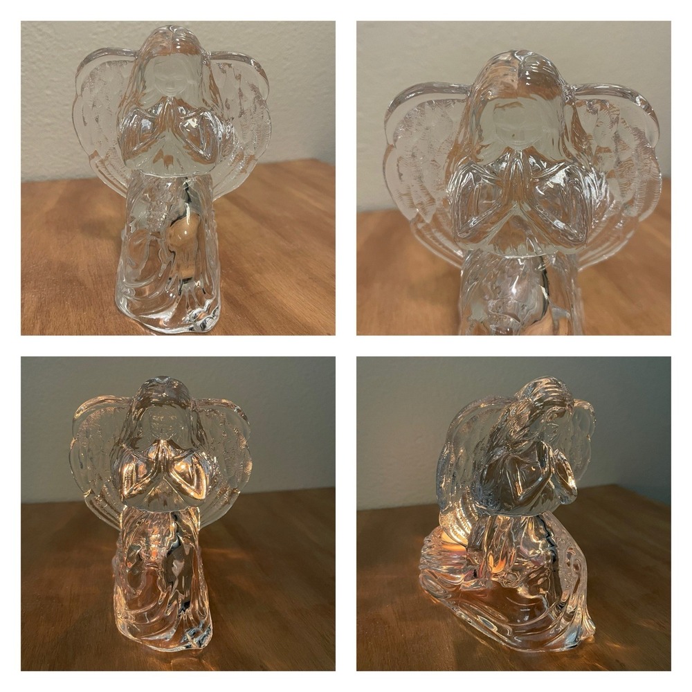 Crystal Glass Praying Angel Tea Light Candle Holder Large & Heavy Celestial